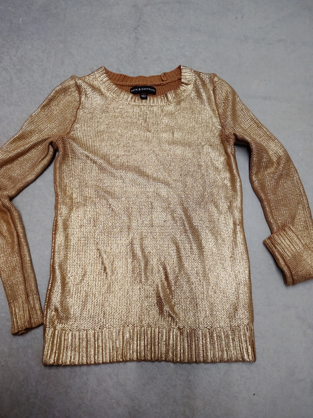 XS, Rock & Republic Metallic Gold Women's Sweater